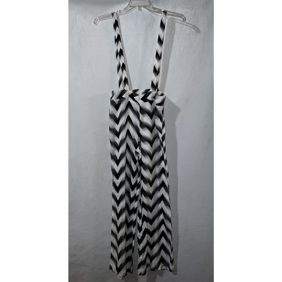 RAINBOW SHOP Size M Gray Blk Summer Casual Zig Zag Print Pants w/Shoulder Straps - Picture 1 of 5